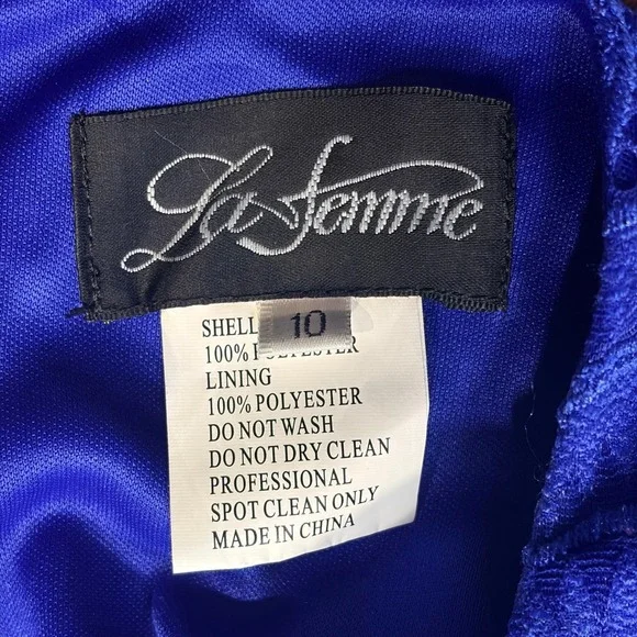 La Femme Lace Mermaid Gown Womens 10 Royal Blue Rhinestone Strapless Prom Dress - Picture 6 of 10